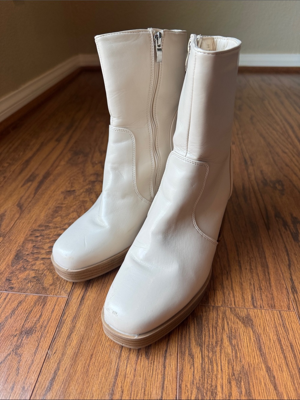 Nasty Gal White Mid-Calf Heeled Boots